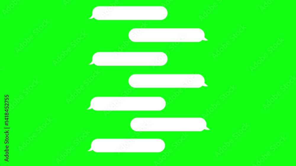 White Blank Chat Message Animation on green Background 4K Animation. WhatsApp chat icon is empty.