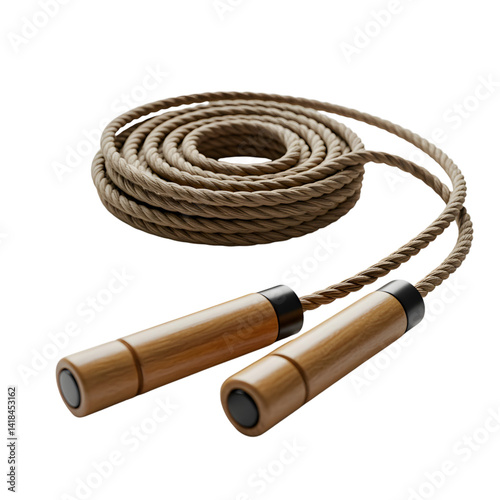 Leather-handled jump rope coiled neatly