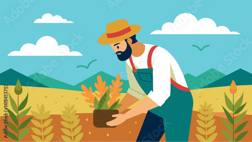 A farmer utilizes cover crops in between harvesting seasons to prevent soil erosion and maintain soil quality contributing to the sustainability of. Vector illustration