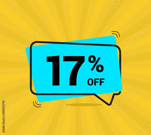 17% OFF sale, seventeen percent. Coupon of Discount Price. Discount promotion. Banner for One percent off offers. Yellow and blue Design. Vector illustration.