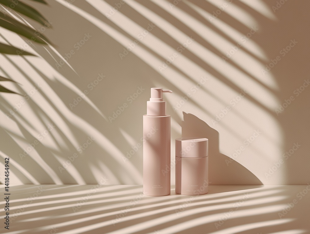 Obraz premium Elegant natural light casting shadows on neutral textures creating a serene atmosphere in indoor space