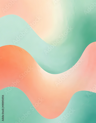 Flowing curves in soft pastel tones of green, peach, and mint intertwine gracefully, evoking a soothing ambiance perfect for contemporary art projects and interior decor Generative AI