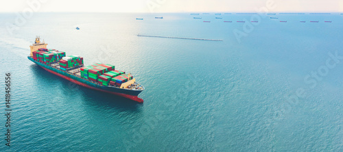 Canvas Print Containers cargo ship at industrial import-export port transport goods around world, global transportation and logistic business