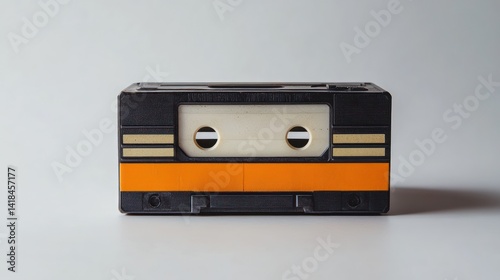 Retro audio cassette tape on white background, vintage sound technology