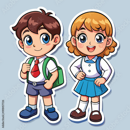 Cartoon school kids with backpacks