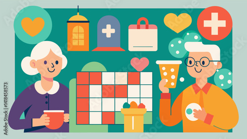 Games and activities such as bingo and crossword puzzles to keep the senior citizens entertained during the tea party at church.. Vector illustration