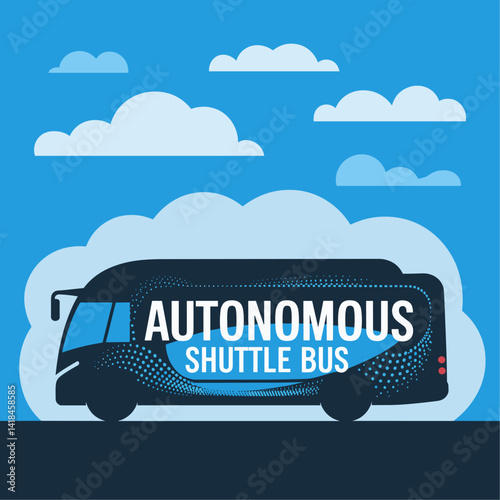 Discover the future of transportation with this image of an autonomous shuttle bus. Set against a bright blue sky, it symbolizes innovation and smart mobility.