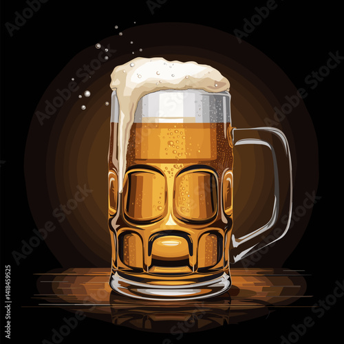 A vibrant illustration of a beer mug filled with golden beer and topped with frothy foam, ideal for designs related to brewing, celebrations, and social events.