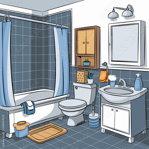Explore a chic bathroom setup featuring a stylish bathtub, sleek sink, and organized storage. Perfect for design inspiration and home improvement projects.