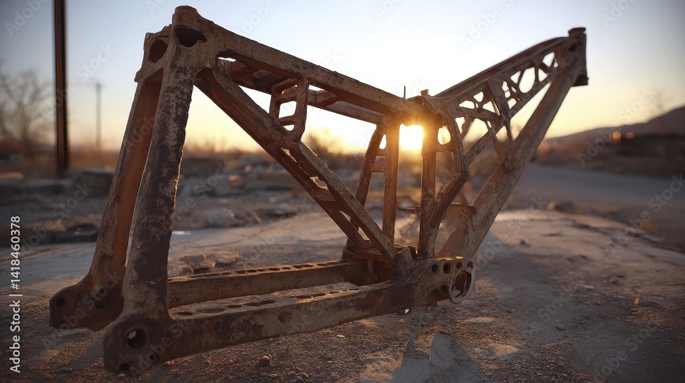 Fototapeta premium Severely damaged motorcycle frame against-2 - discarded damage wreckage totaled motorbike