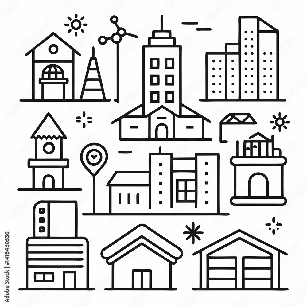 Set of outline icons related to building, architecture, house, design. Linear icon collection. Editable stroke.
Set of outline icons related to building, architecture, house, design. Linear icon collection. Editable stroke.