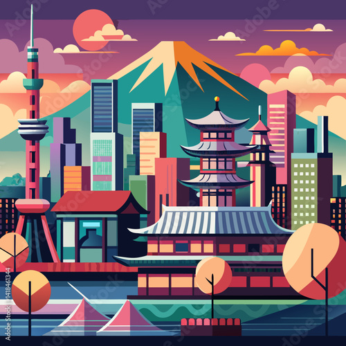 Tokyo skyline art illustration vectorielle