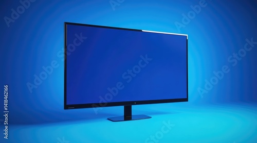 A stylish flat-screen TV on a bright blue background, emphasizing its slim design and screen quality