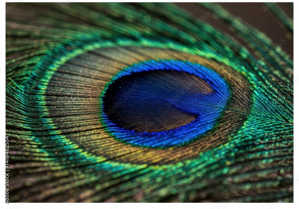 Fototapeta premium a close-up shot of a peacock feather showcasing its iridescent colors and intricate details.