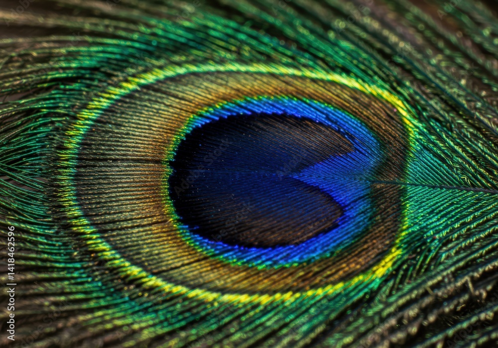 Obraz premium Intricate details and vibrant colors of a peacock feather captured in close-up shot.