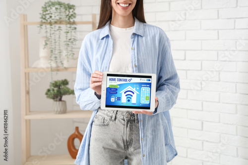 Young woman with smart home...
