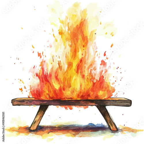 Balance Beam On Fire, watercolor vector, isolated on a white background.