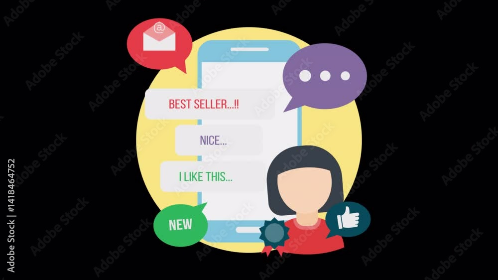 Customer Reviews in Online Shopping 2D Motion Graphics Animation On Alpha Channel