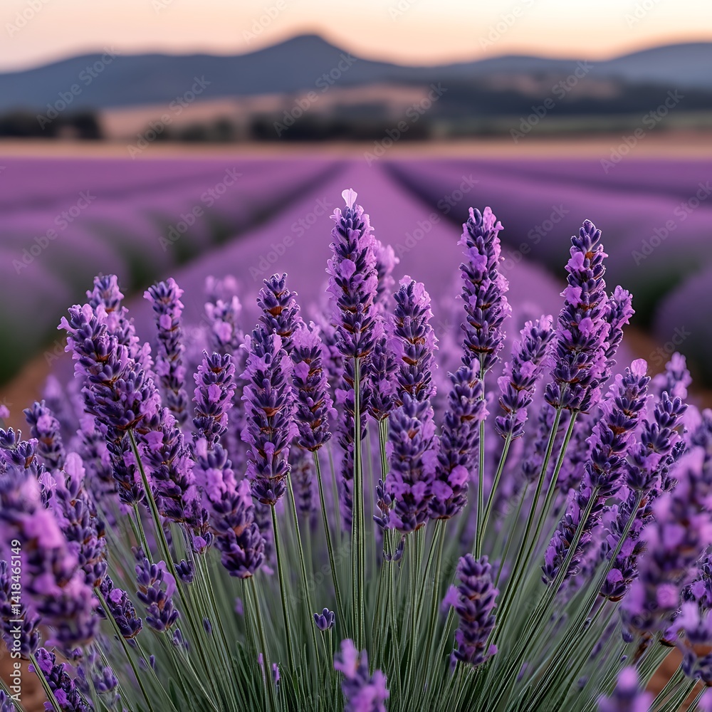 Obraz premium Purple lavender field at dawn