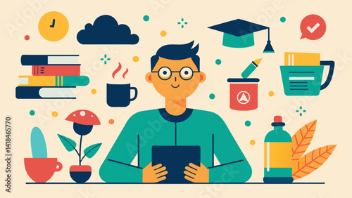 A series of doodles capturing the different types of people you meet in college – the overachiever the party animal the introvert in the library etc.. Vector illustration
