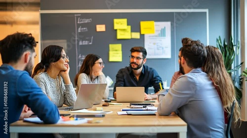 Diverse Team Brainstorming Ideas and Planning Strategy in a Modern Office Meeting Room