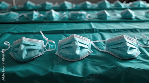 Obraz na płótnie Surgical masks and gowns arranged neatly on prep table before operation w salonie