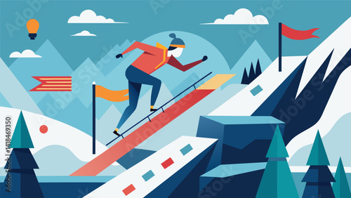 An exhilarating race on virtual skis complete with virtual jumps and obstacles to keep your adrenaline pumping.. Vector illustration