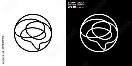 Brain logo with simple line style. Smart, technology, creative. Vector icon symbol design template EPS 10.