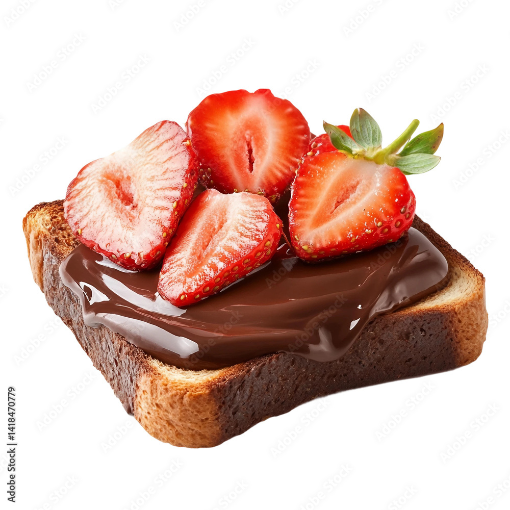 Delicious Chocolate Spread Toast with Sliced Strawberries Isolated Isolated on white and transparent background Delicious Chocolate Spread Toast with Sliced Strawberries Isolated Isolated on white and transparent background
