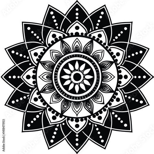 Intricate black and white mandala design