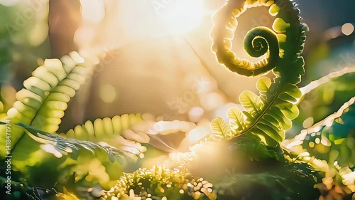Fern Unfurling in Golden Light: A Study in Botanical Beauty and Growth