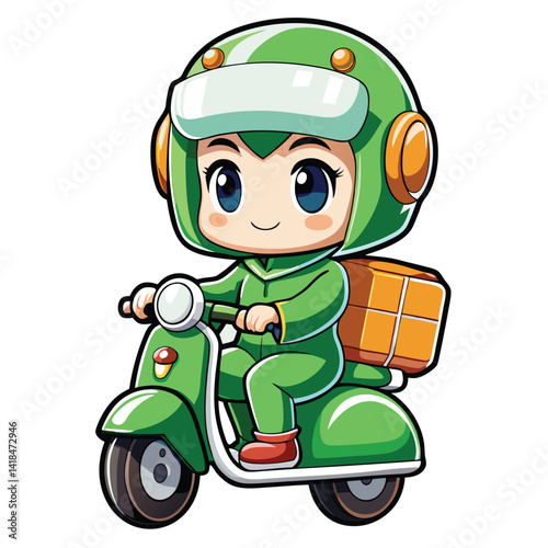 Cartoon delivery person on a scooter