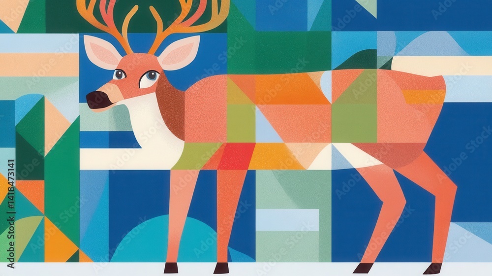 Obraz premium Geometric Deer A modern fragmented portrait in vibrant hues