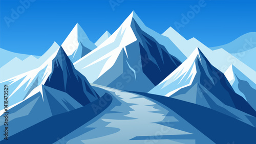 A snowy mountain range with steep slopes and slippery ice patches for an intense power walking challenge.. Vector illustration