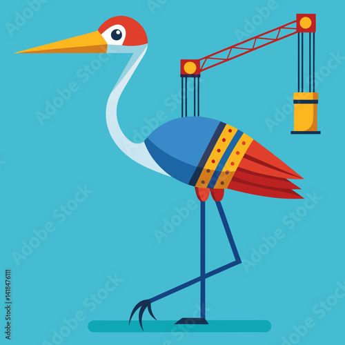 Heron Bird with Long Legs and Beak Standing Vector Illustration