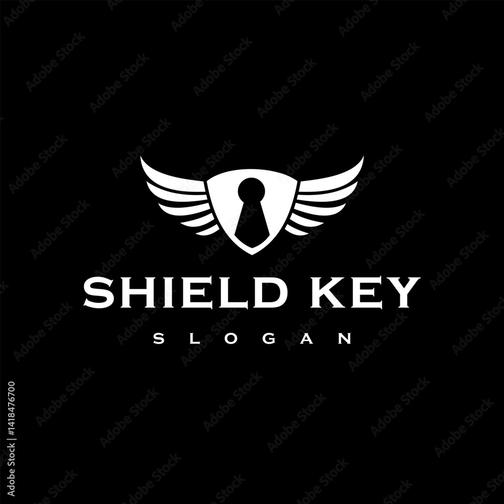 Fototapeta premium Winged Shield Keyhole Security Logo Vector
