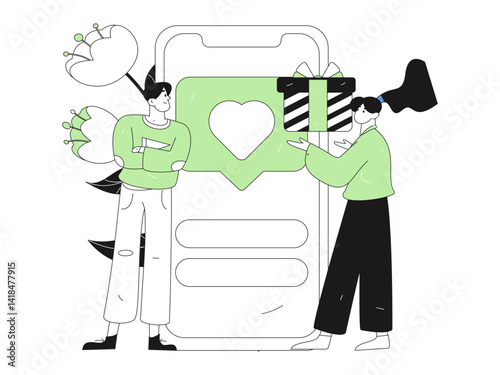 Virtual characters social communication concept business flat vector hand drawn illustration
