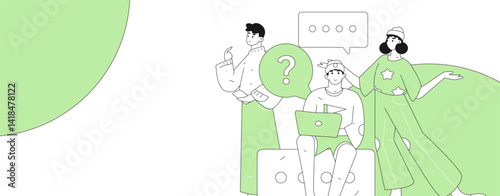 Virtual characters social communication concept business flat vector hand drawn illustration
