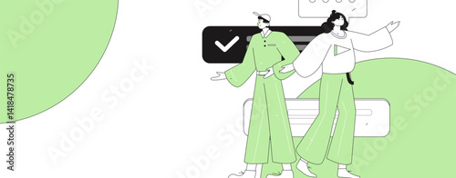 Virtual characters social communication concept business flat vector hand drawn illustration
