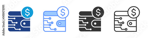 Digital Wallet icon set multiple style collection
