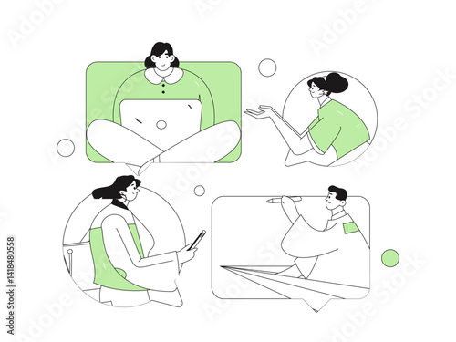 Virtual characters social communication concept business flat vector hand drawn illustration
