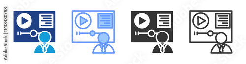 Video Lessons icon set multiple style collection