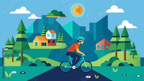 Cycling through a virtual village highlighting the impact of deforestation and the importance of reforestation efforts.. Vector illustration