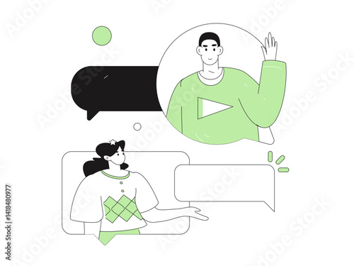 Virtual characters social communication concept business flat vector hand drawn illustration
