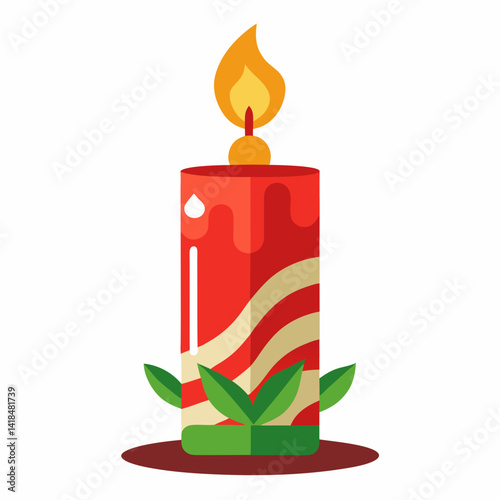 Christmas Candle Isolated Vector Art Illustration