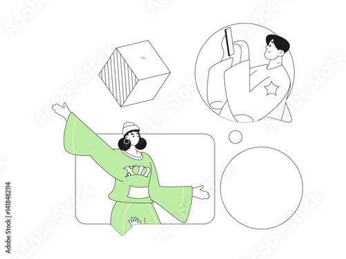 Virtual characters social communication concept business flat vector hand drawn illustration
