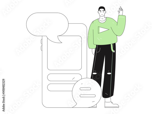 Virtual characters social communication concept business flat vector hand drawn illustration
