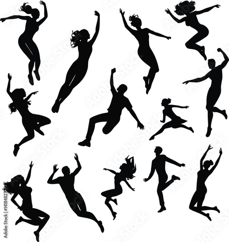 Dynamic Jumping Silhouettes - High-Contrast Vector Art of Energetic Human Poses