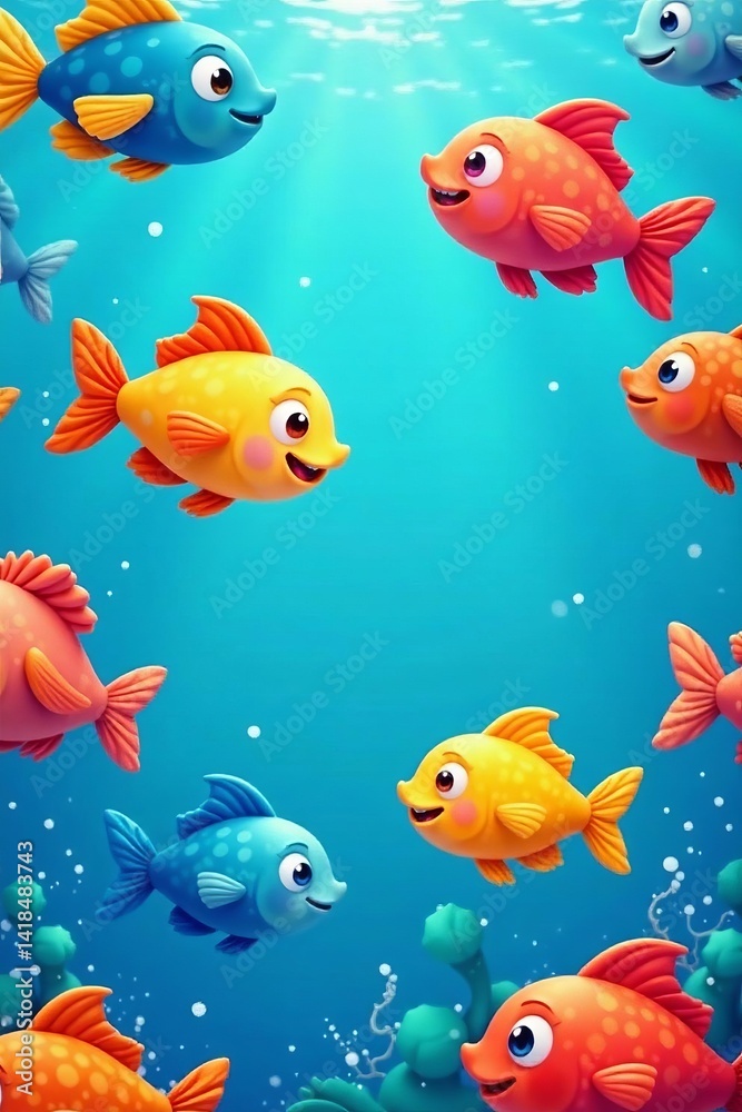 - Colorful cartoon fish in blue sea background seamless pattern, ocean, aquatic, sea life - Colorful cartoon fish in blue sea background seamless pattern, ocean, aquatic, sea life