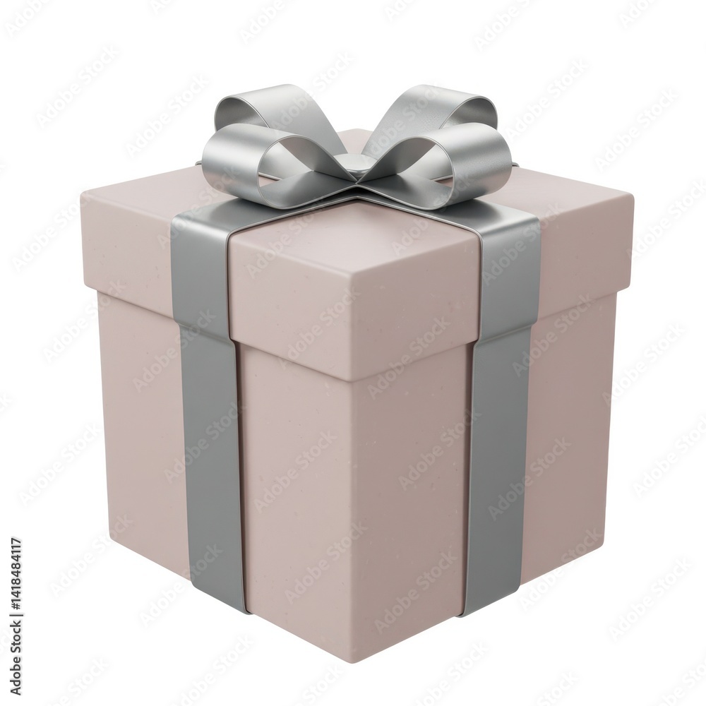 3d gift box with silver ribbon on white isolated on white background 3d gift box with silver ribbon on white isolated on white background